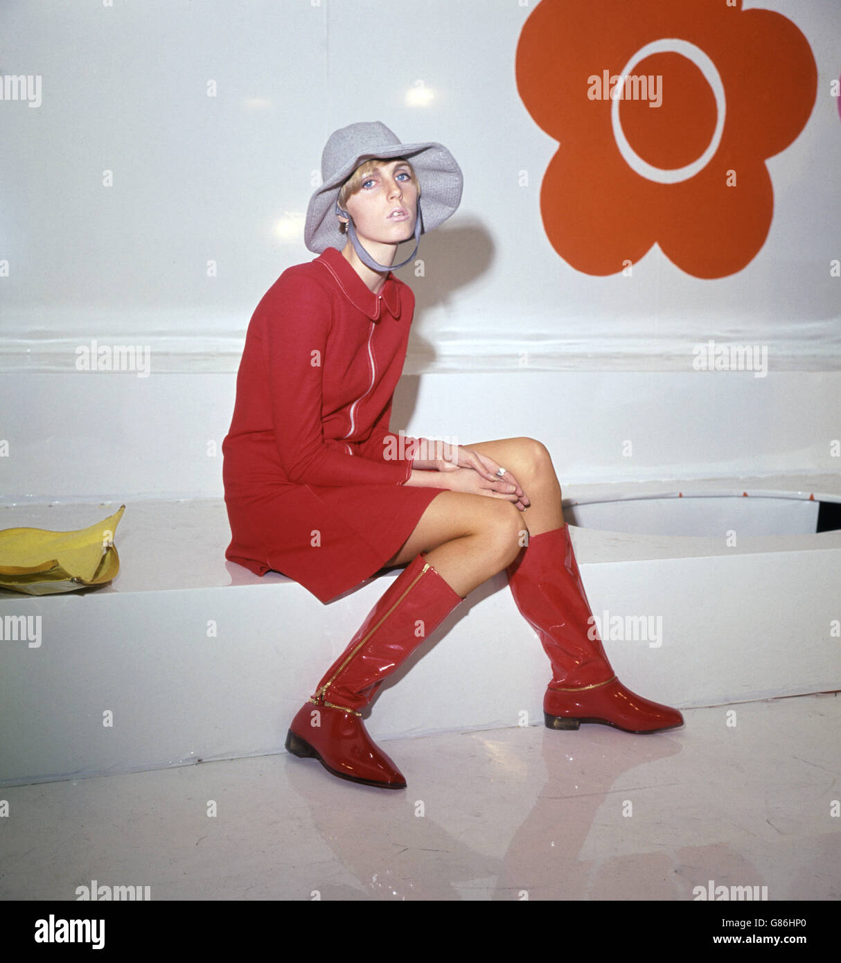 Fashion, Mary Quant, 1967, London. One of the models modelling Mary Quant designs in London. Stock Photo