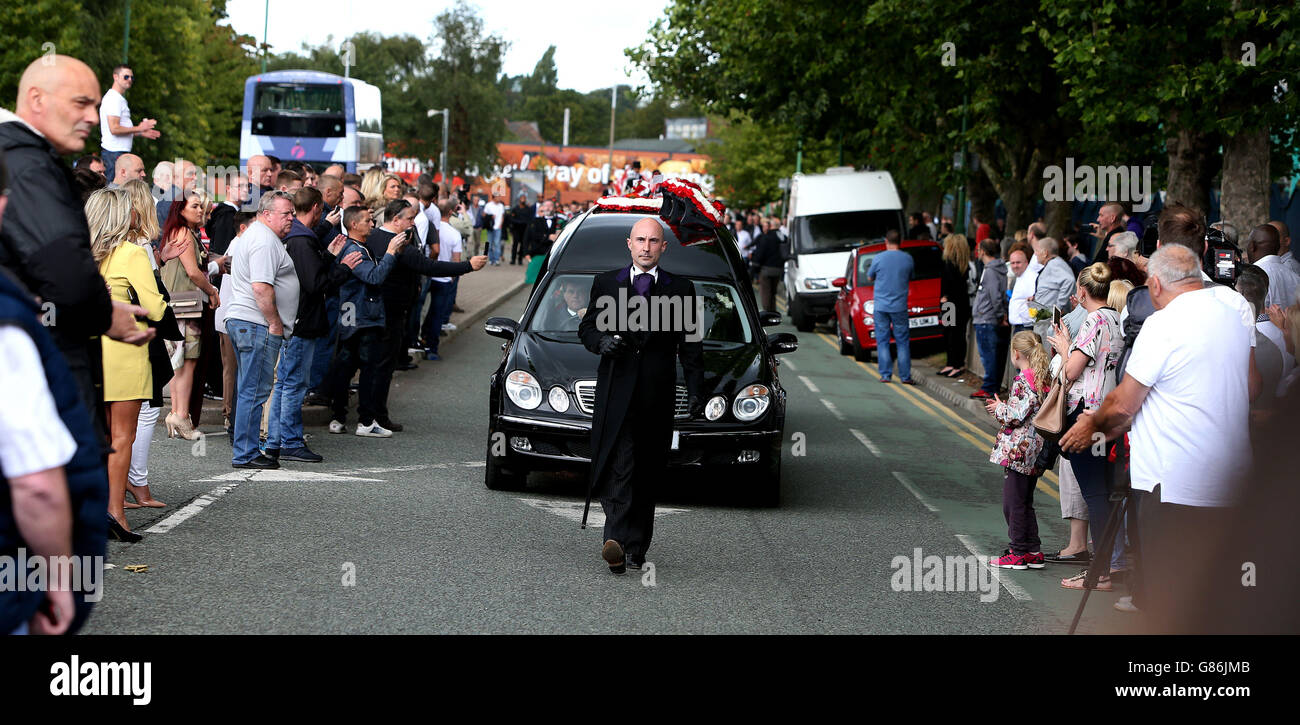 Mourners attend the funeral procession of paul massey in salford hires stock photography and