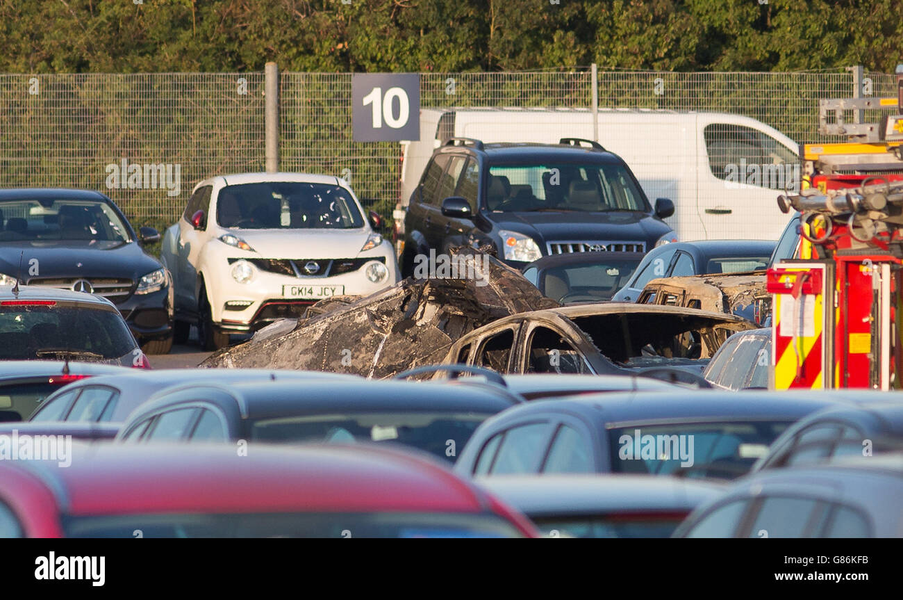 The scene of the crash as four people have died after a private jet
