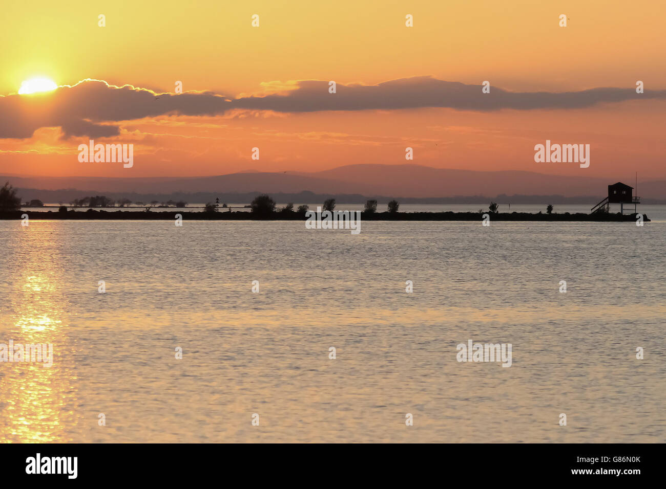 Sunset at Oxford Island on Lough Neagh, County Armagh, Northern Ireland. Stock Photo