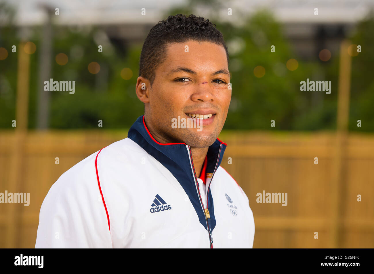 Boxer Joe Joyce during a photocall at the Queen Elizabeth Olympic Park, London, to mark one year to go until the Rio 2016 Olympic Games. Stock Photo