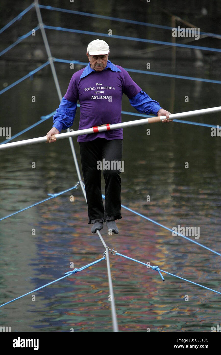 World Asthma Day - Liffey tight rope crossing Stock Photo - Alamy