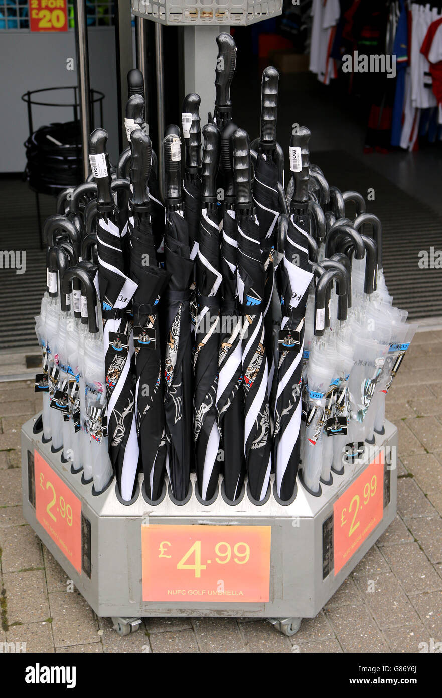 Soccer - Barclays Premier League - Newcastle United v Southampton - St James' Park. Umbrellas for sale outside of St James' Park Stock Photo