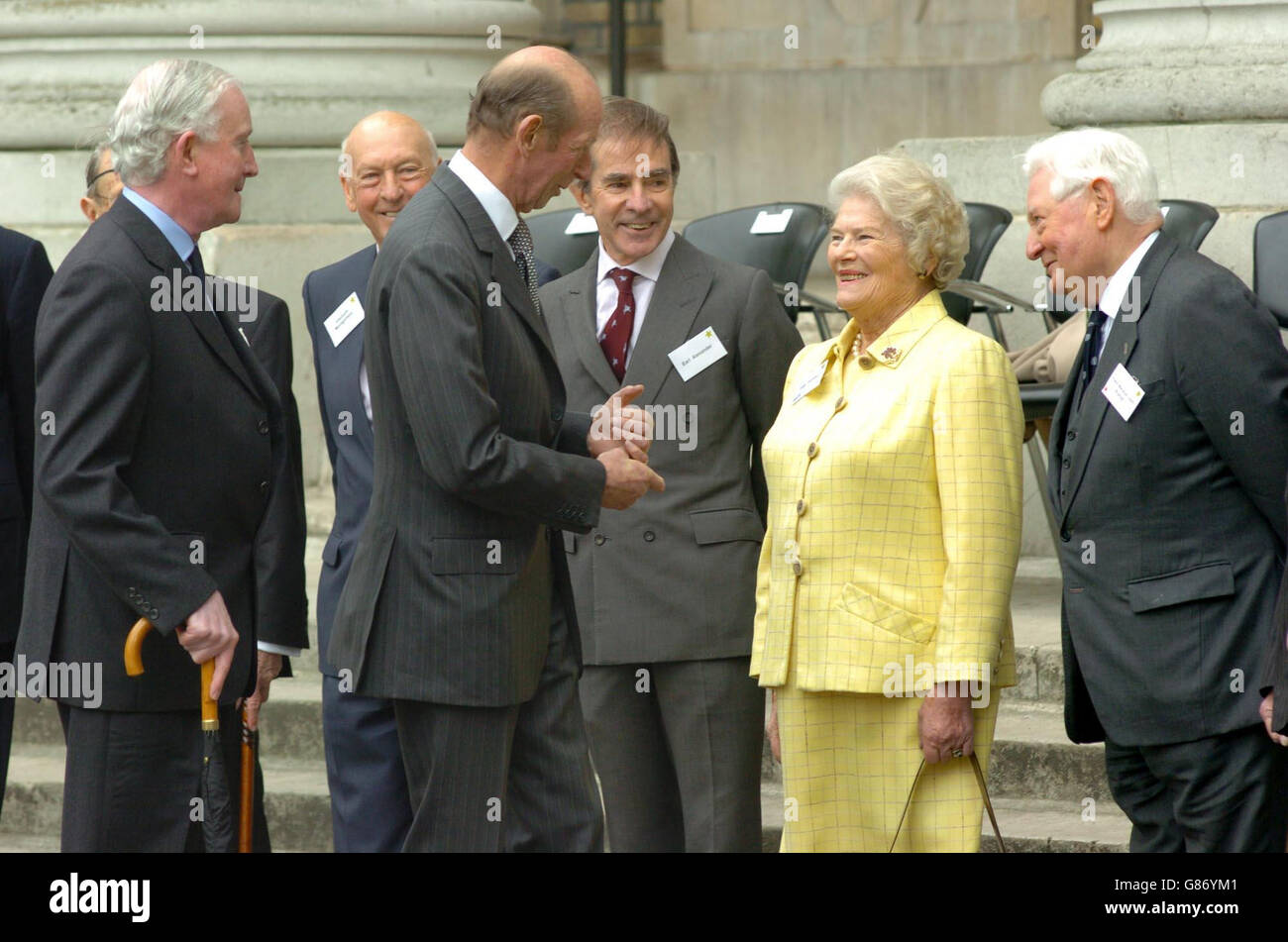 The Duke of Kent meets Lady Soames, the youngest daughter of Sir Winston Churchill. World War II veterans were present at the reception which had HRH The Duke of Kent as the guest of honour who met among others Viscount Montgomery (2nd left), Earl Alexander (centre) and Field Marshall Lord Bramall (right). Stock Photo