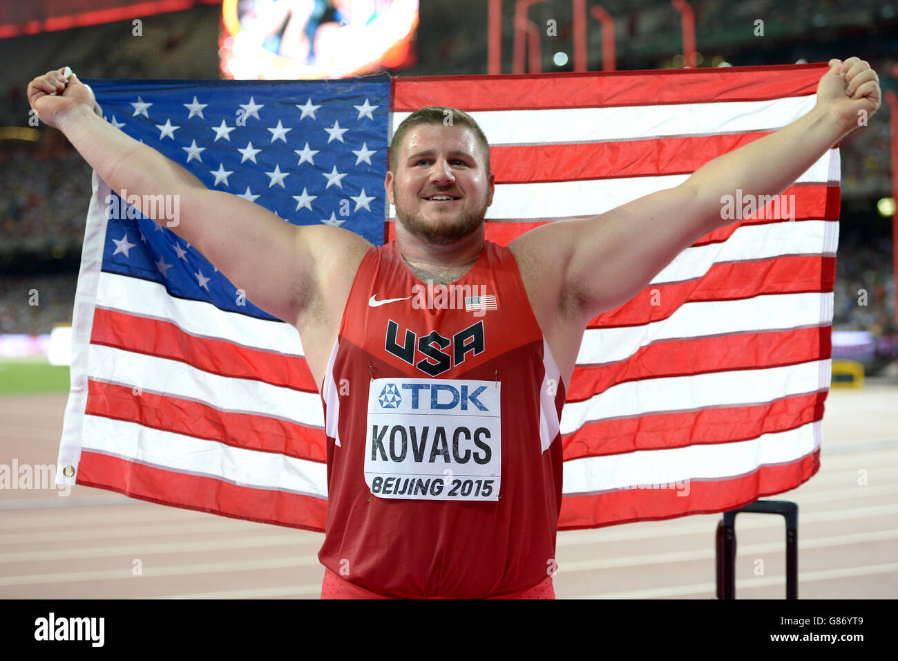 USA's Joe Kovacs celebrates winning the gold medal in the Men's Shot