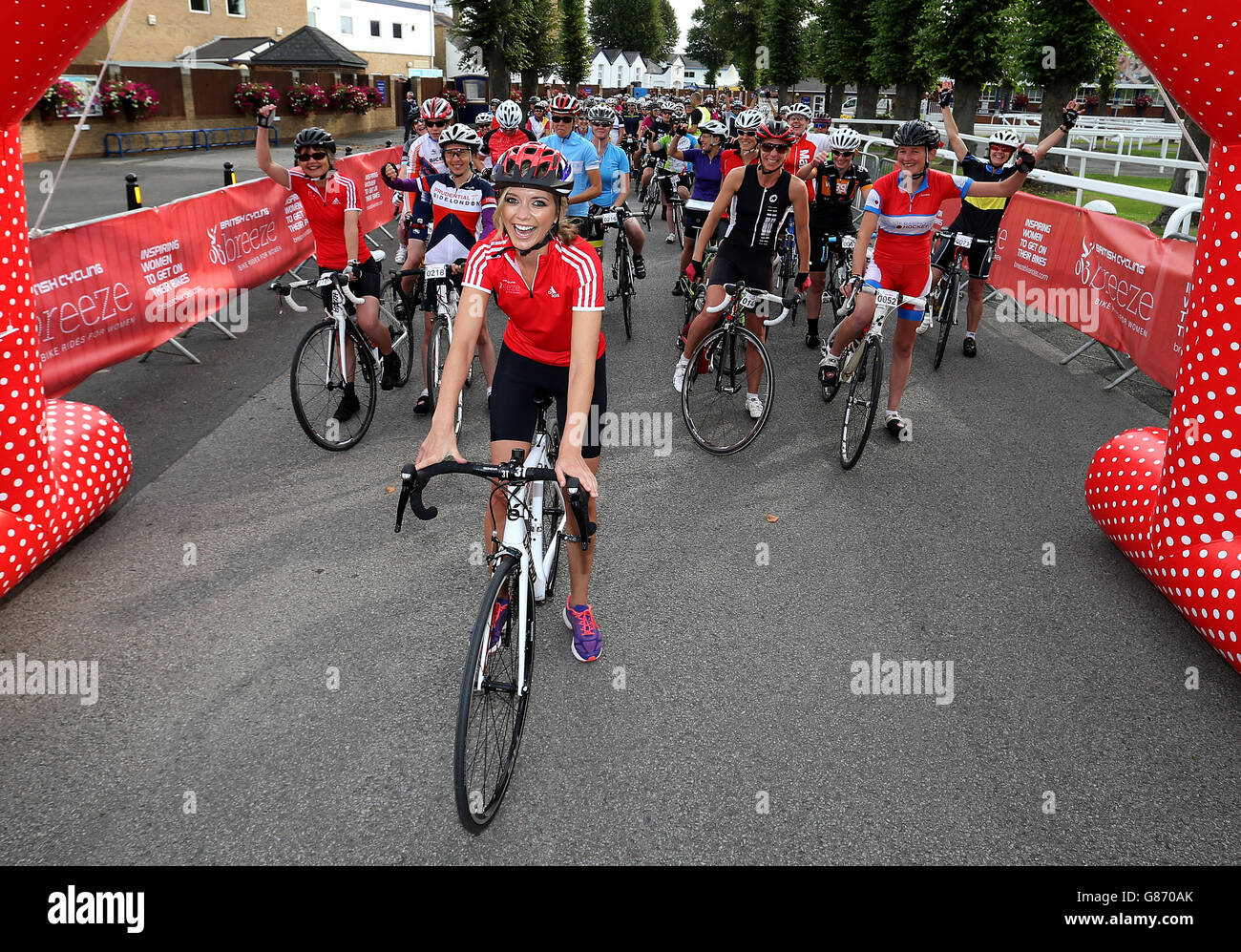Breeze Challenge Event Ambassador Rachel Riley poses at the start line ...