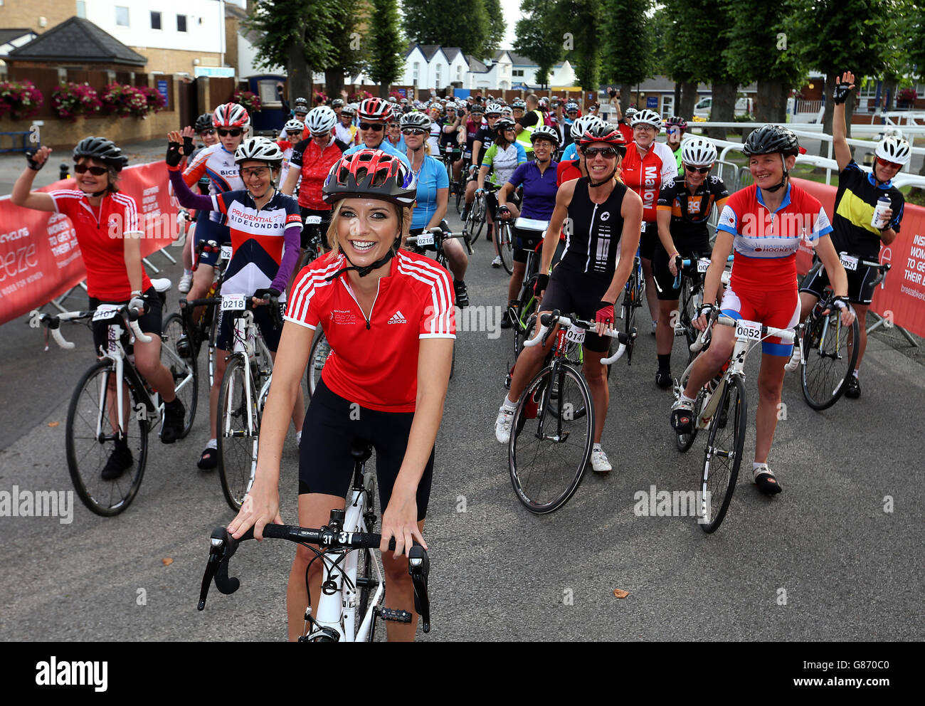 Breeze Challenge Event Ambassador Rachel Riley poses at the start line ...