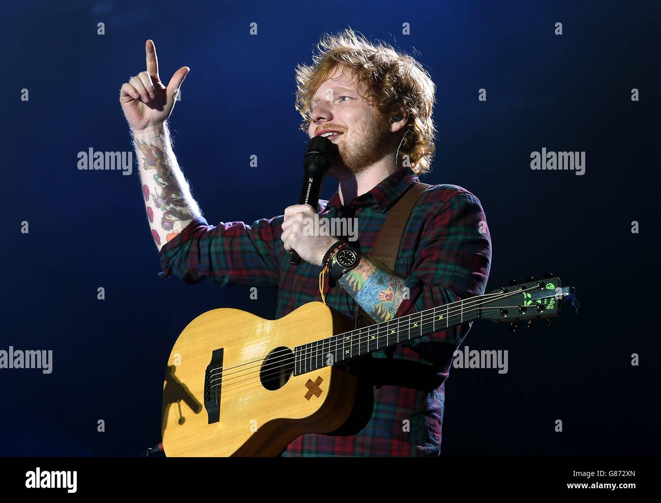 Ed Sheeran performing on stage during Fusion Festival 2015 at Cofton ...