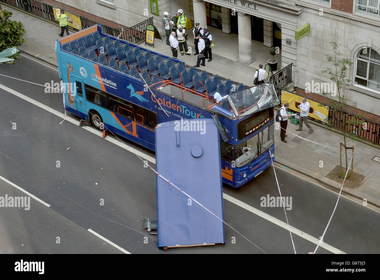 Double decker bus accident - London Stock Photo - Alamy