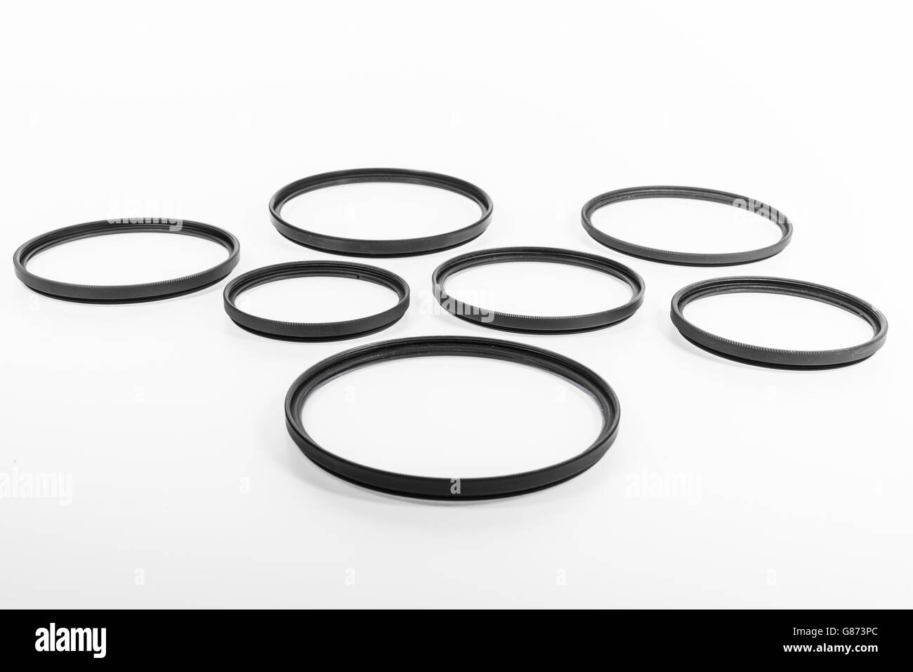 any size of lens camera filters isolated on white background Stock