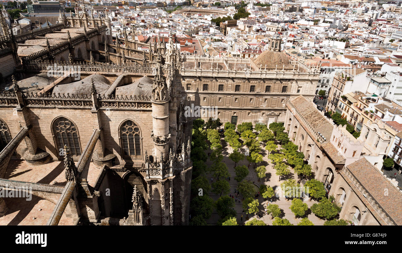 View of the Cathedral of Seville, the capital and largest city of the autonomous community of Andalusia, Spain Stock Photo