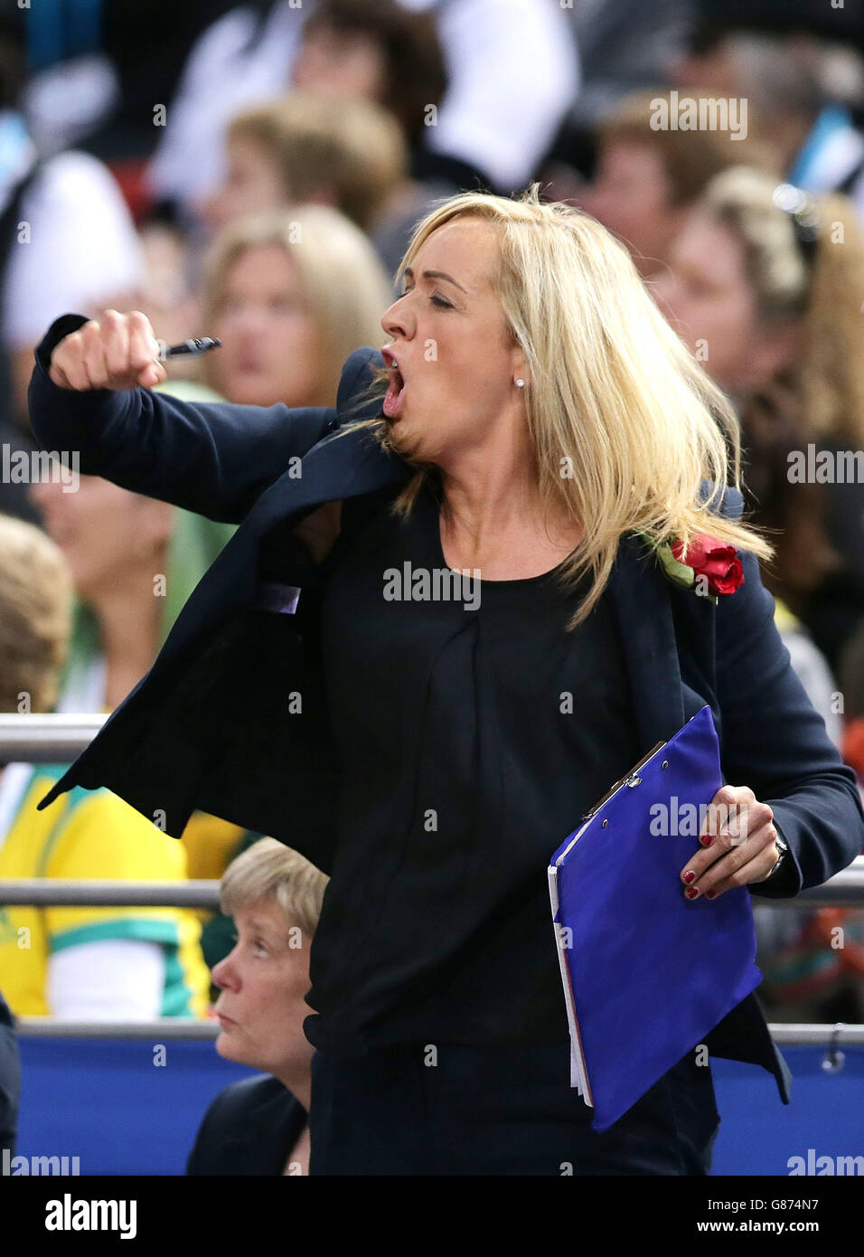 England coach Tracey Neville celebrates victory at the final whistle ...