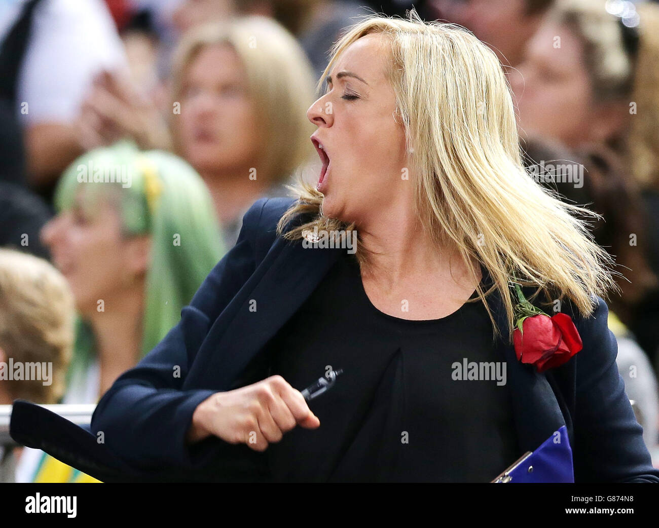 England coach Tracey Neville celebrates victory at the final whistle ...