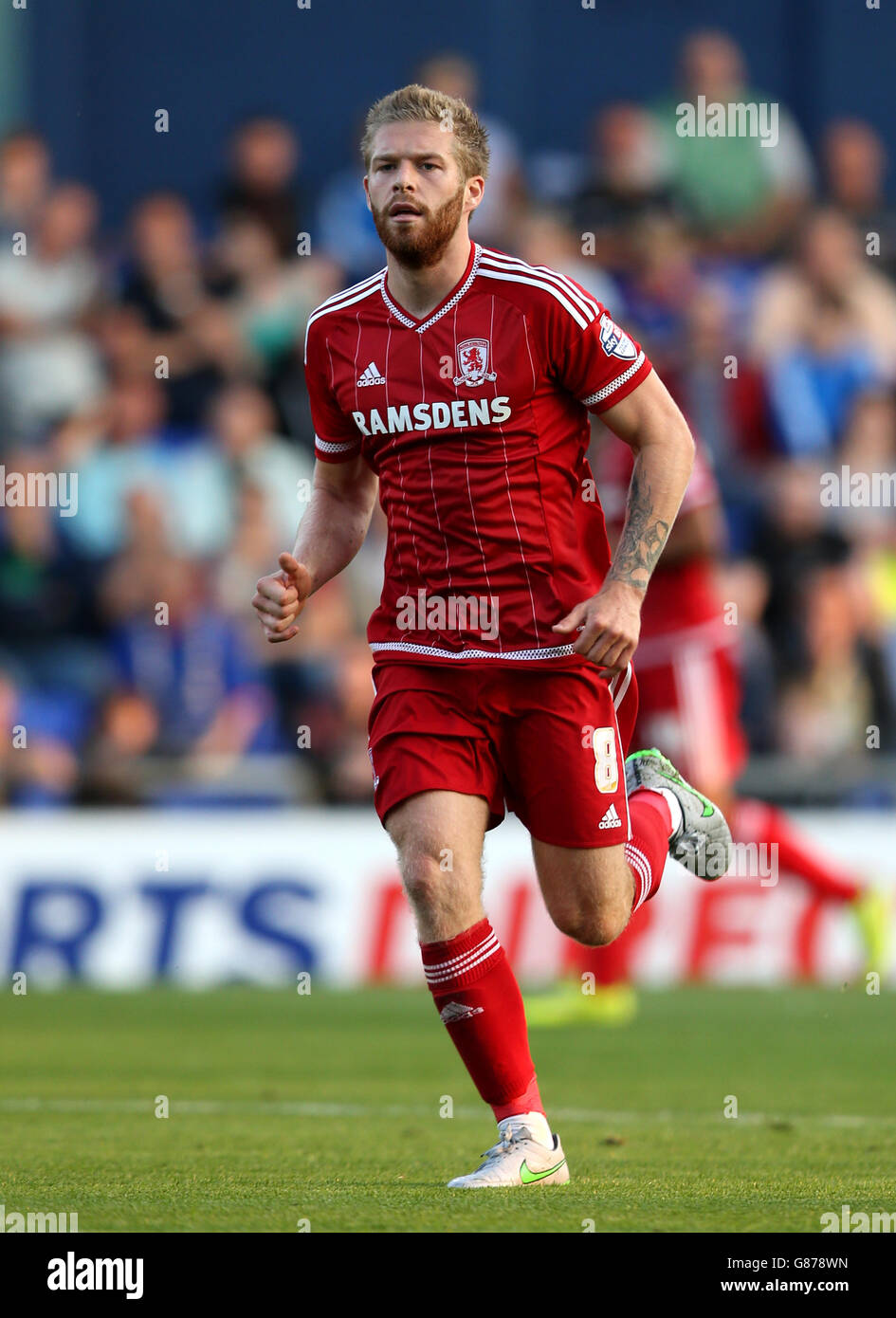 Middlesbrough's Adam Clayton during the Capital One Cup, First Round match at Boundary Park, Oldham. PRESS ASSOCIATION Photo. Picture date: Wednesday August 12, 2015. See PA story SOCCER Oldham. Photo credit should read: Simon Cooper/PA Wire. No use with unauthorised audio, video, data, fixture lists, club/league logos or 'live' services. Online in-match use limited to 45 images, no video emulation. No use in betting, games or single club/league/player publications. Stock Photo