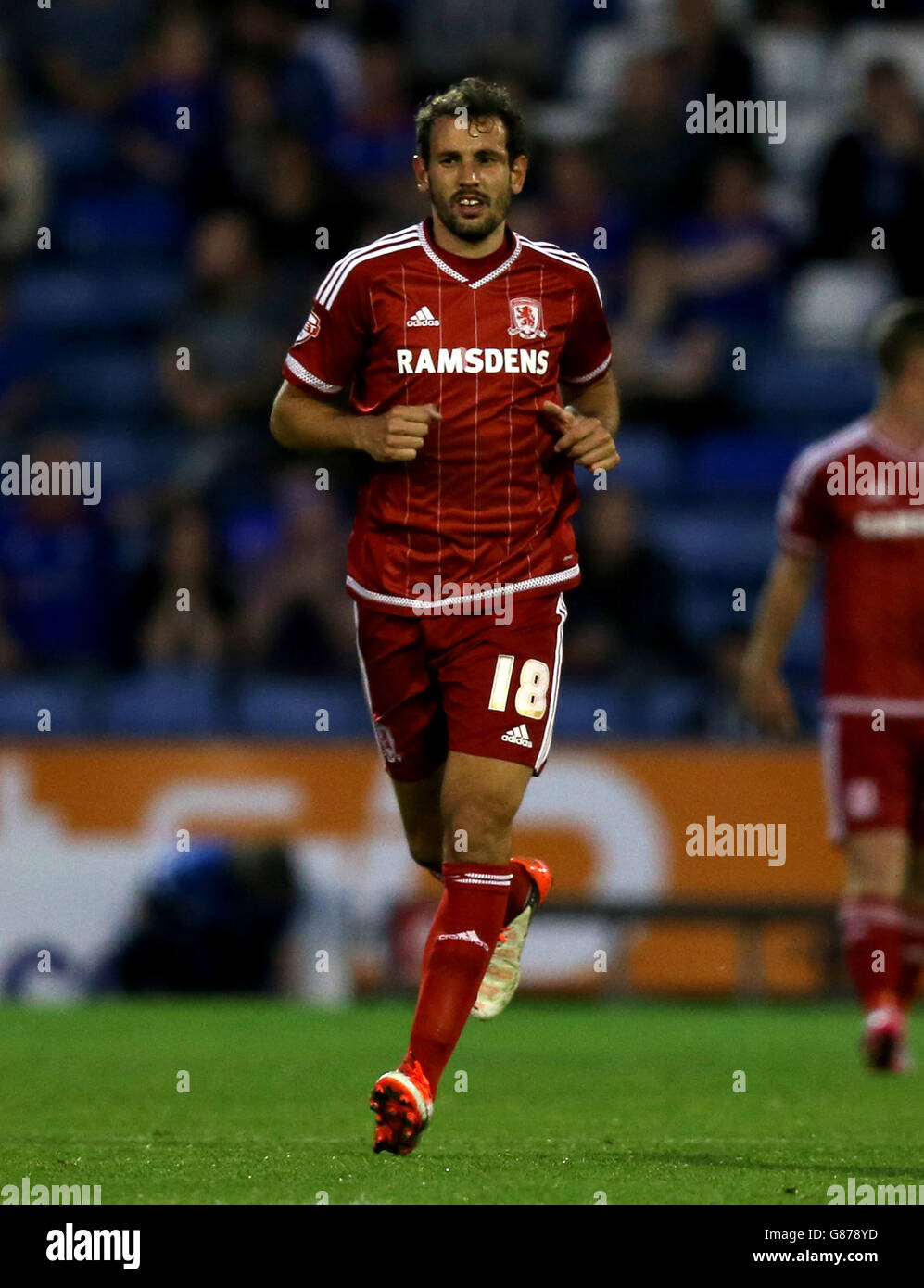 Middlesbrough's Christian Stuani during the Capital One Cup, First Round match at Boundary Park, Oldham. PRESS ASSOCIATION Photo. Picture date: Wednesday August 12, 2015. See PA story SOCCER Oldham. Photo credit should read: Simon Cooper/PA Wire. . No use with unauthorised audio, video, data, fixture lists, club/league logos or 'live' services. Online in-match use limited to 45 images, no video emulation. No use in betting, games or single club/league/player publications. Stock Photo