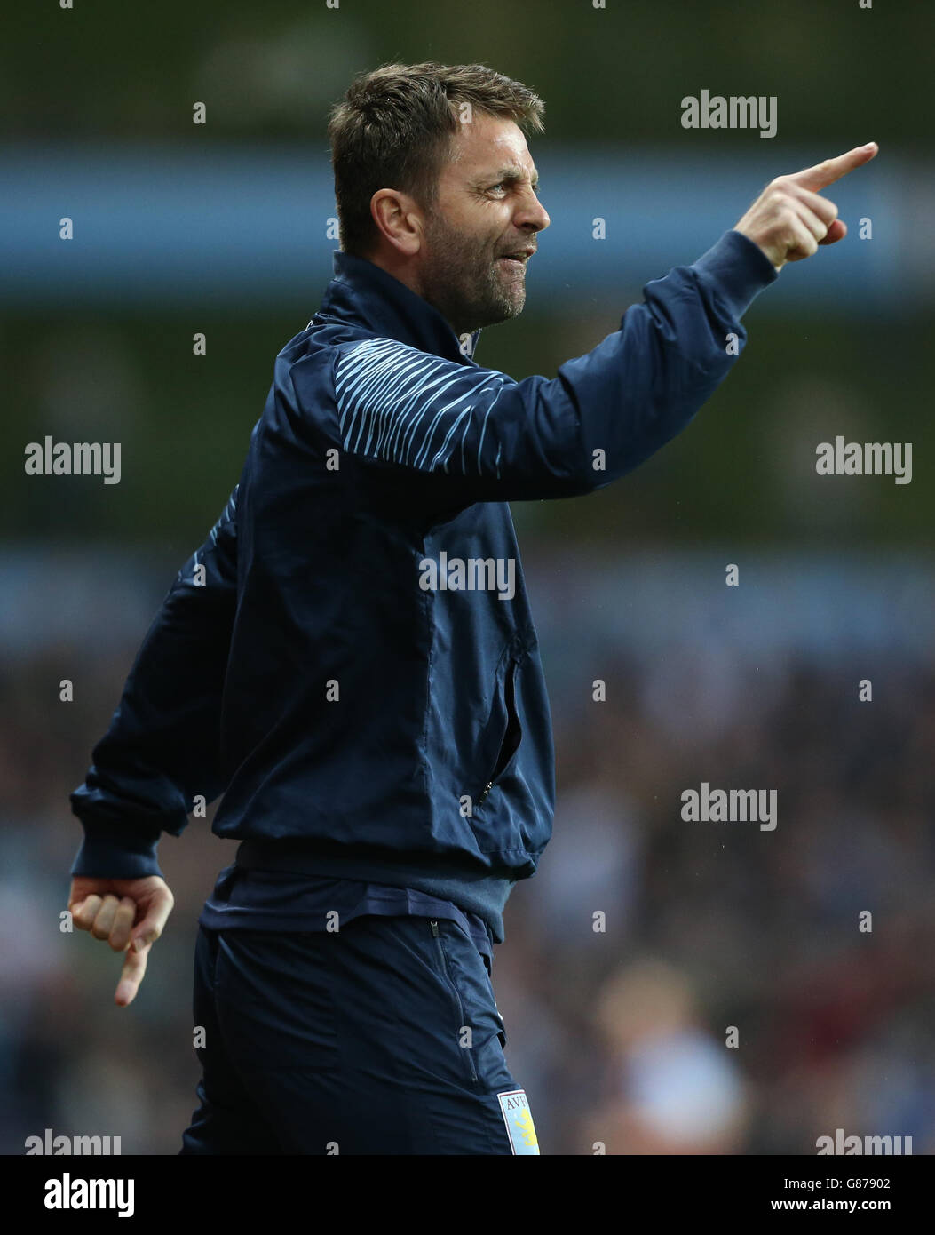 Soccer - Barclays Premier League - Aston Villa v Queens Park Rangers - Villa Park. Aston Villa manager Tim Sherwood gestures on the touchline Stock Photo