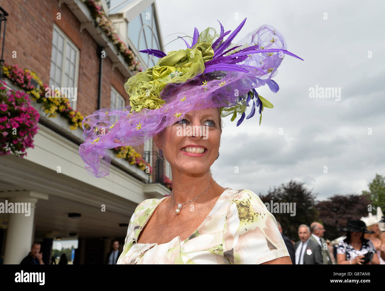 Debbie Grogan from Sheffield arrives for Ladies Day during day two of the Welcome to Yorkshire Ebor Festival at York Racecourse. Stock Photo