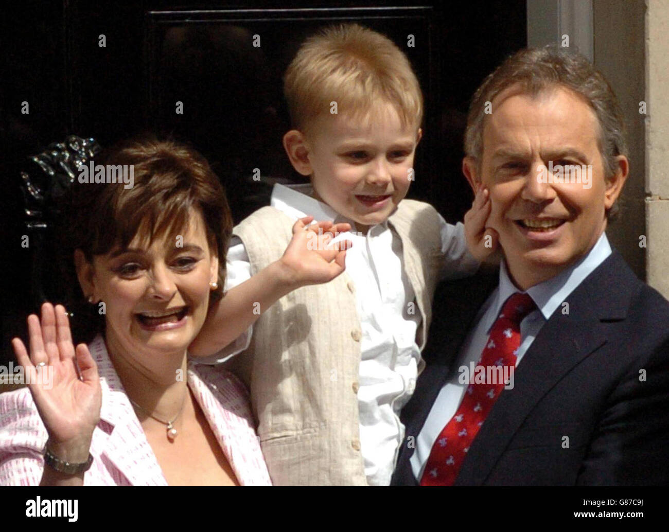 Prime minister tony blair with his youngest son leo hi-res stock