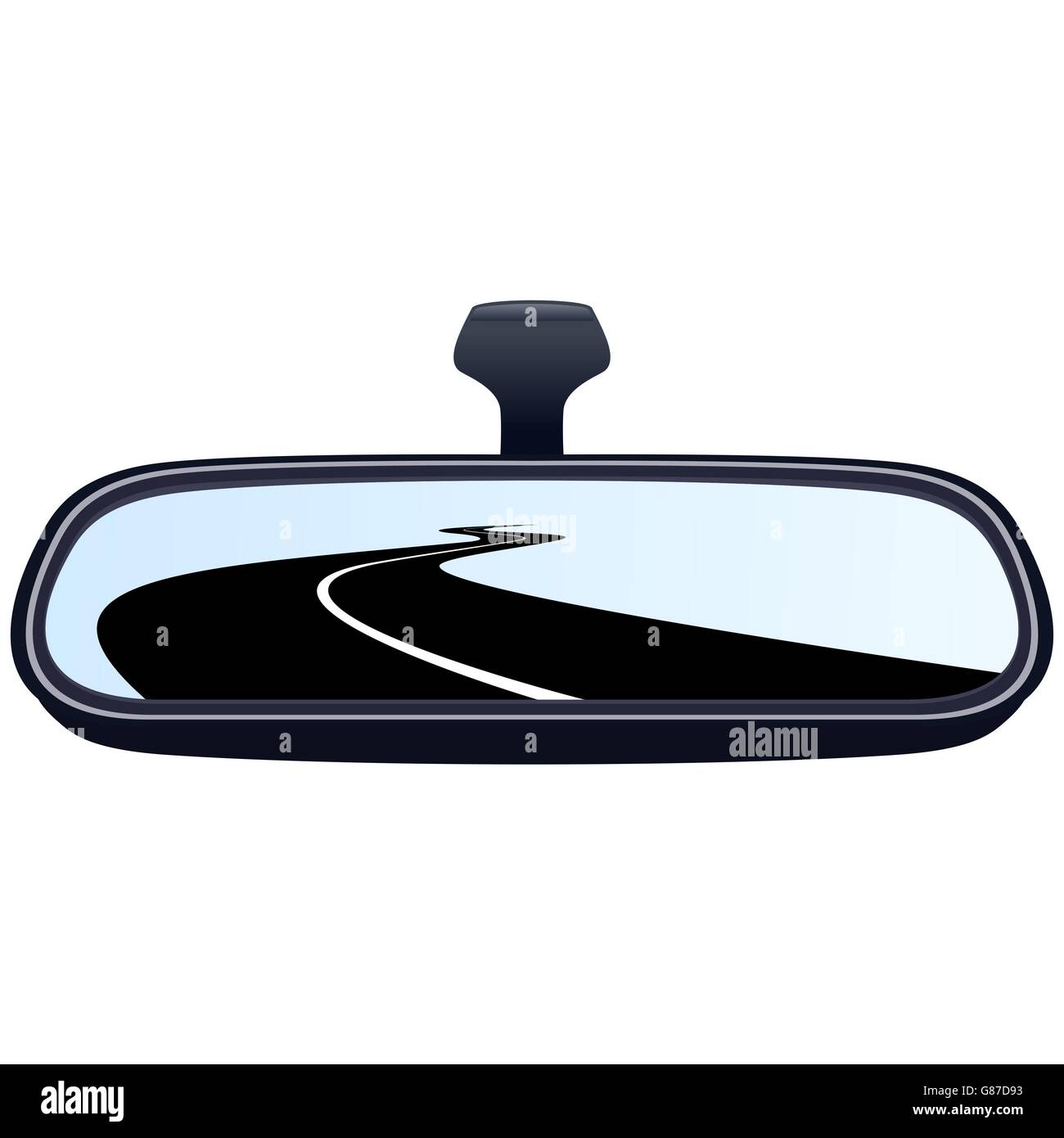 Reflection of the highway in a car mirror. The illustration on a white