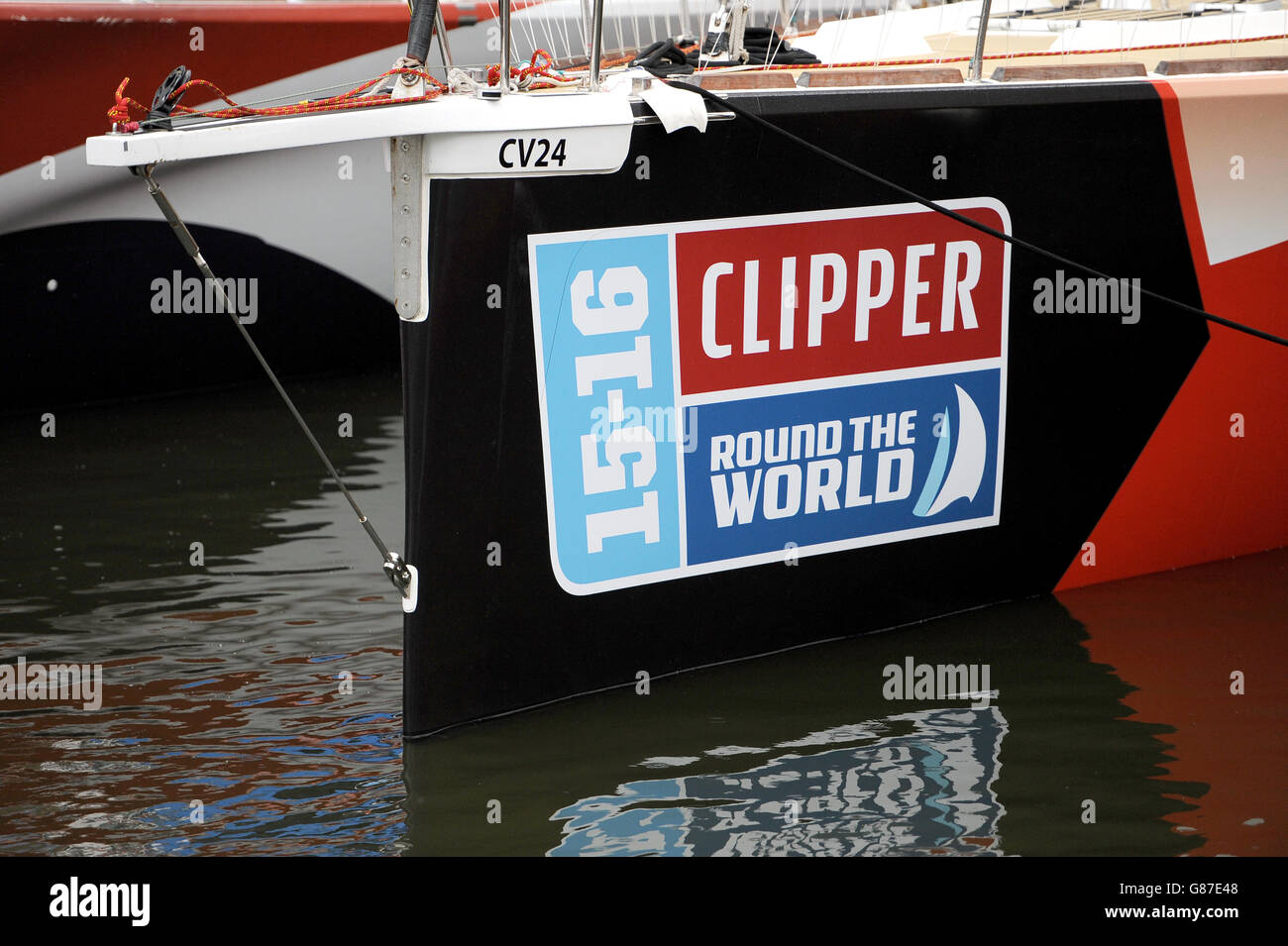 Sailing - Clipper Round the World Yacht Race Launch - Day Five - St Katharine's Docks. Clipper Round the World 15-16 signage on a vessels moored at St Katharine's Docks Stock Photo
