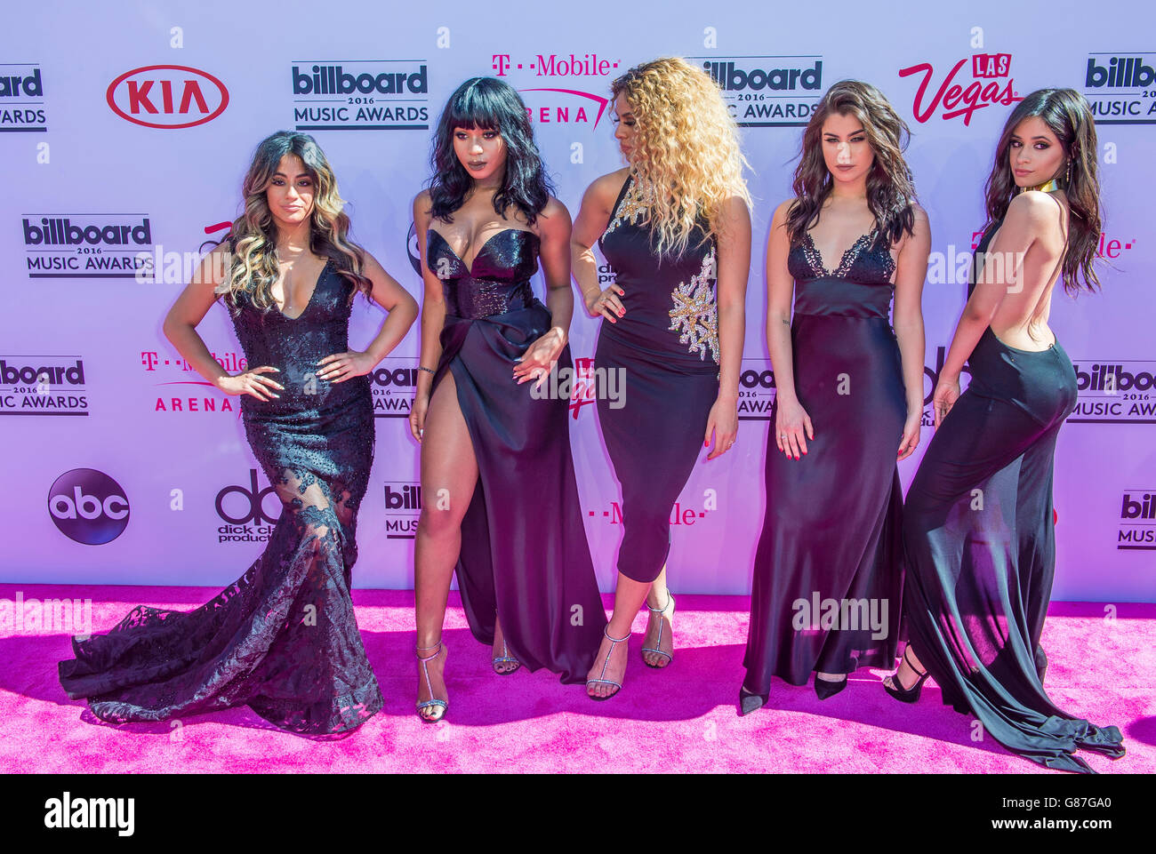 Singers Ally Brooke, Normani Hamilton, Dinah-Jane Hansen, Lauren Jauregui and Camila Cabello of Fifth Harmony attend the 2016 Billboard Music Awards Stock Photo