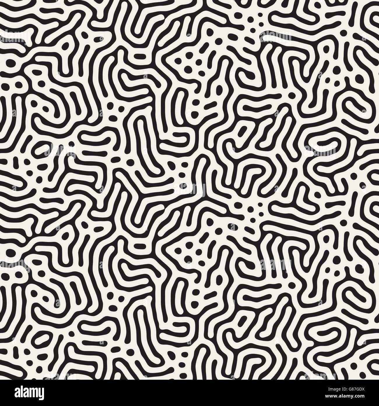 Vector Seamless Black And White Organic Jumble Lines Irregular Pattern ...