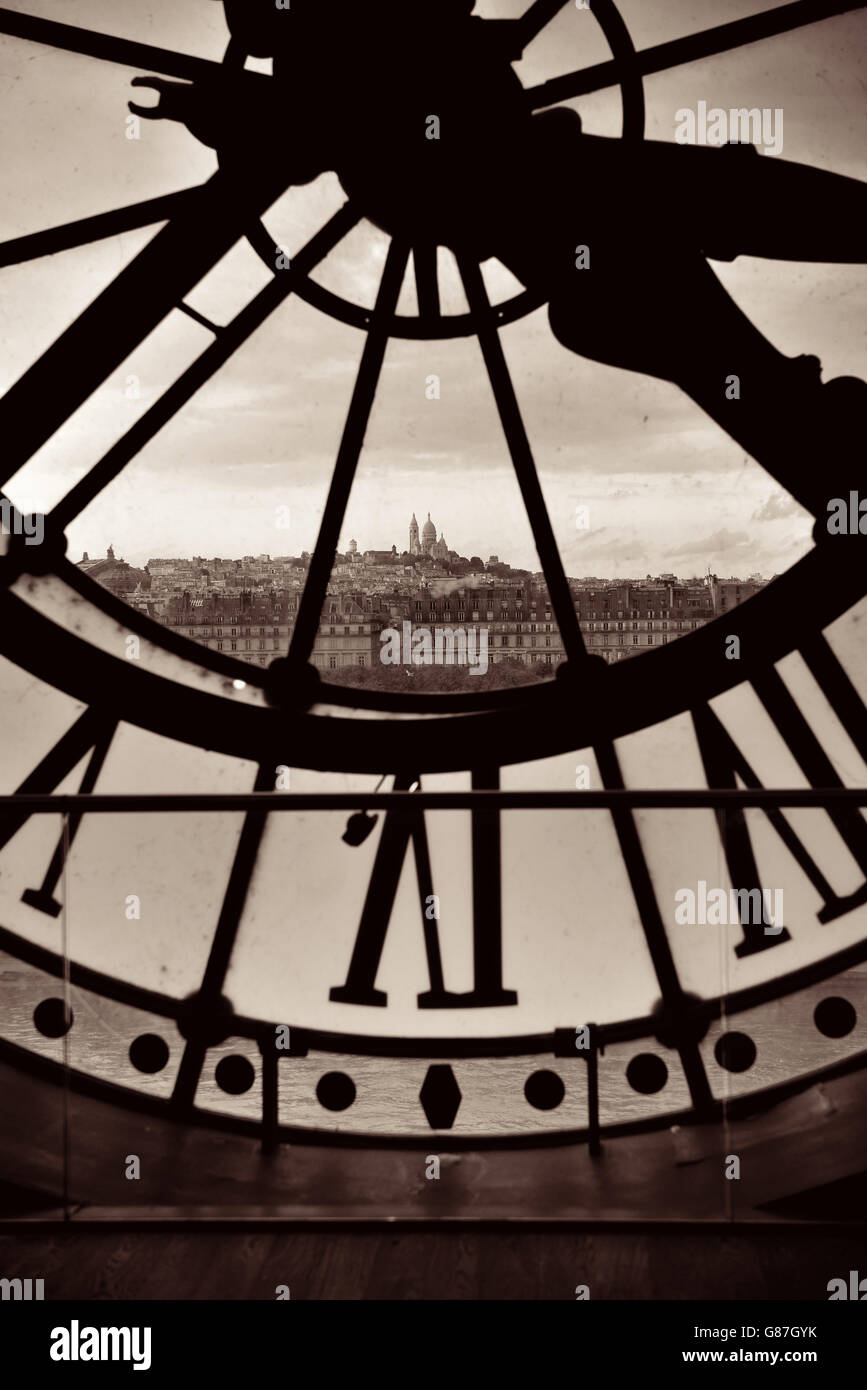 City view through giant clock tower paris hires stock photography and