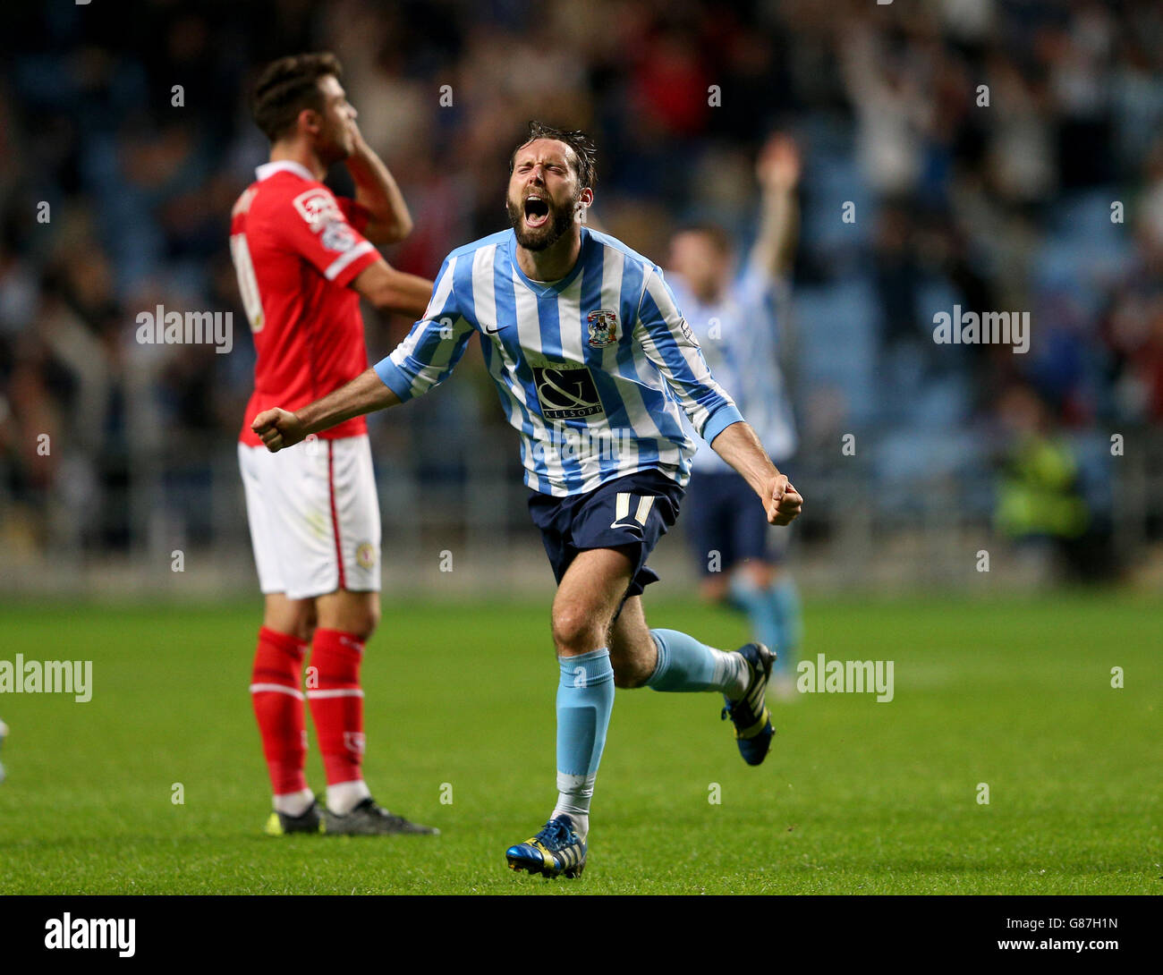 Coventry City's Jim O'Brien celebrates scoring his side's third goal of the game during the Sky Bet League One match at the Ricoh Arena, Coventry. Stock Photo