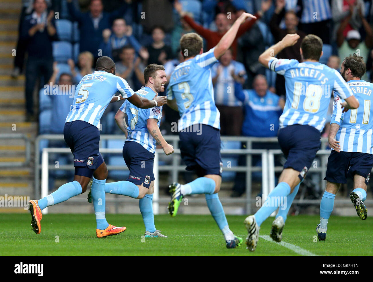 Coventry City's John Fleck celebrates scoring his side's first goal of the game during the Sky Bet League One match at the Ricoh Arena, Coventry. Stock Photo