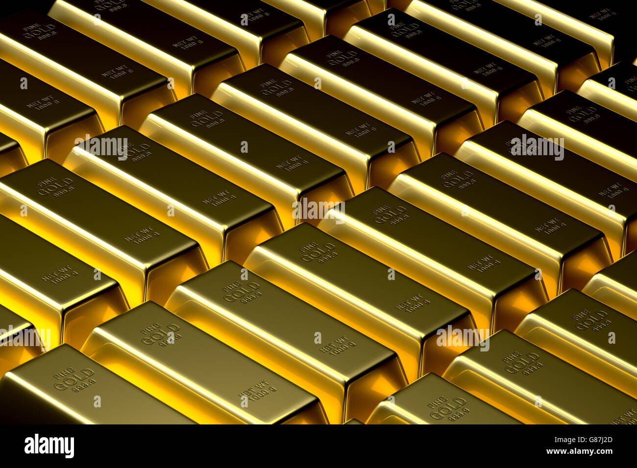 Background of luxurious and precious gold bullion bars. Stock Photo