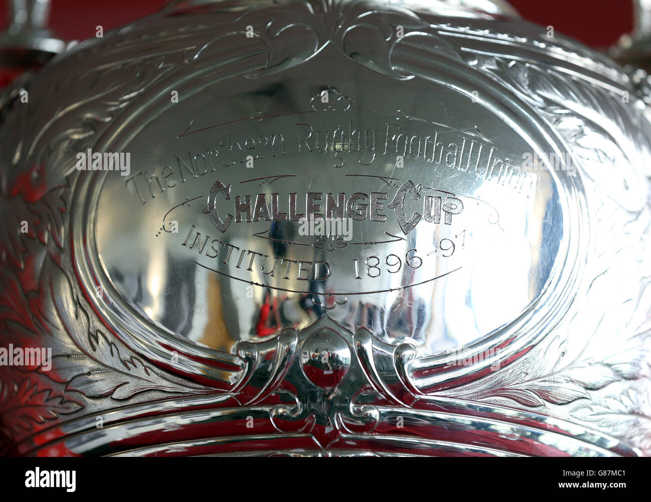 A general view of the Rugby League Challenge Cup during the joint press conference ahead of the Challenge Cup Final, at Doncaster Racecourse. Stock Photo
