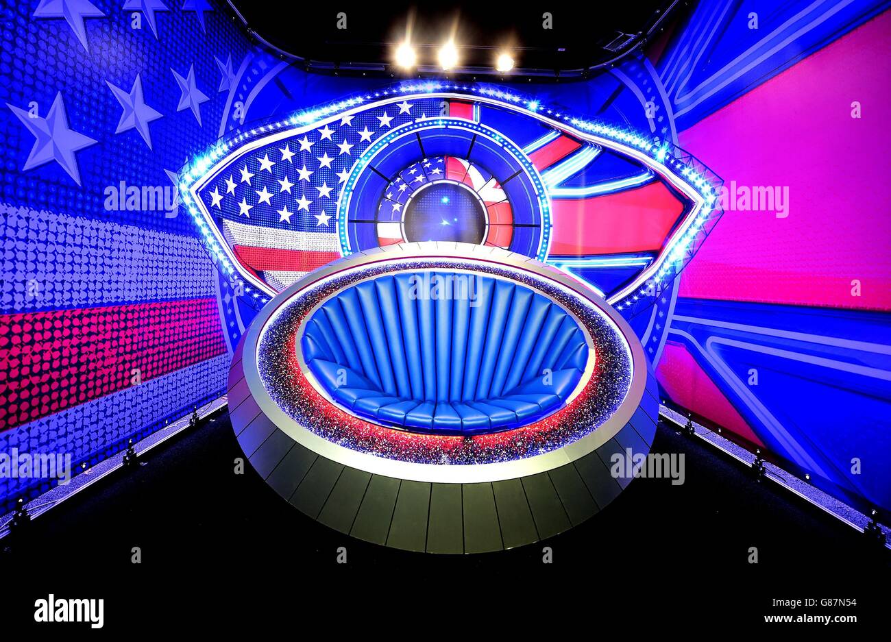 The diary room of the new look Big Brother house in Borehamwood,  Hertfordshire before the start of the UK vs USA Celebrity Big Brother this  Thursday Stock Photo - Alamy