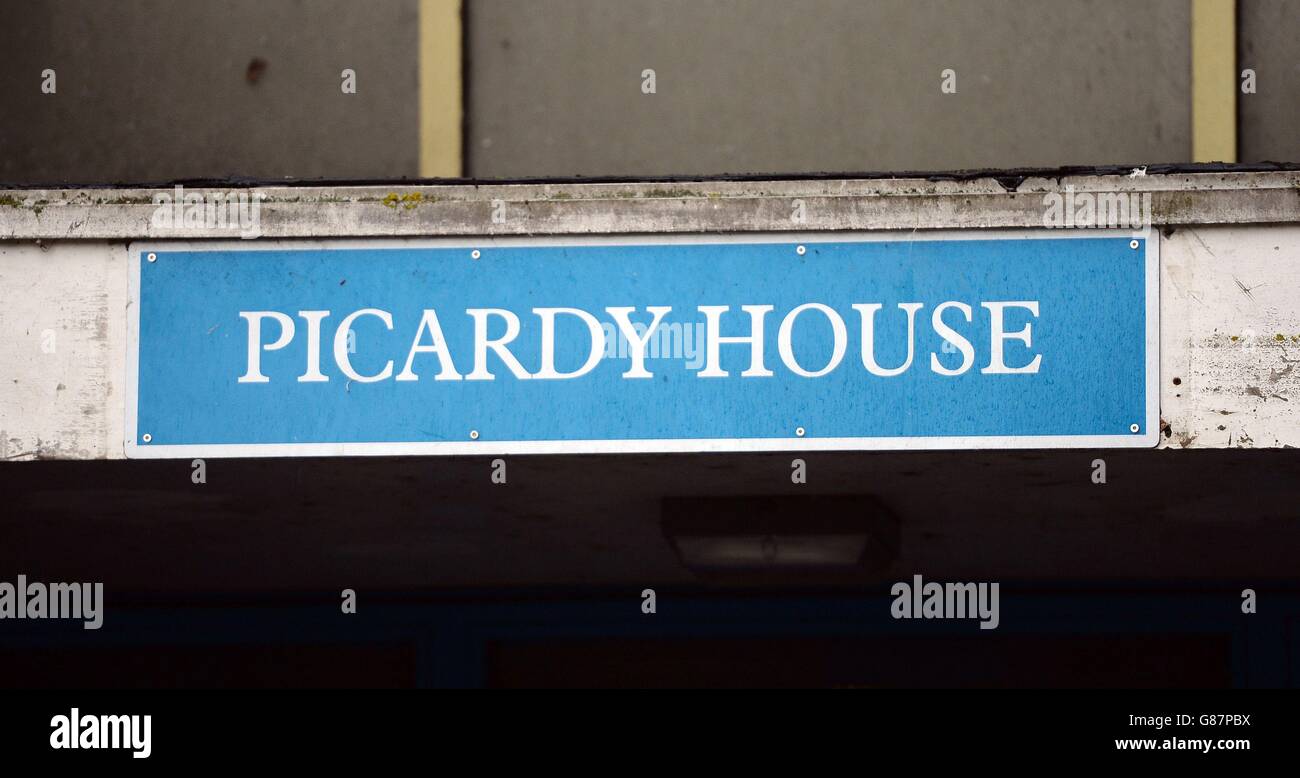 A sign above the main entrance to Picardy House in Cedar Road, Enfield