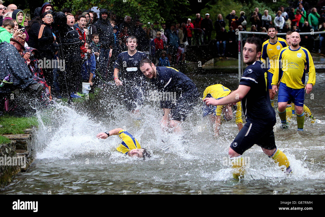 Teams from Bourton Rovers play each other in the annual traditional