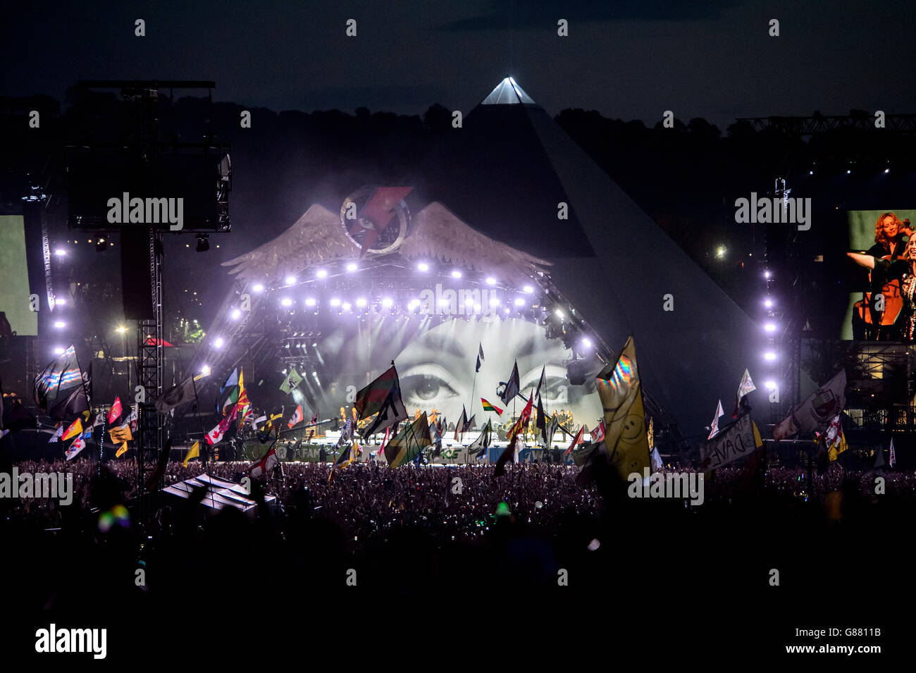 Adele performs at the Glastonbury music festival at Worthy Farm, in Somerset, England Stock Photo