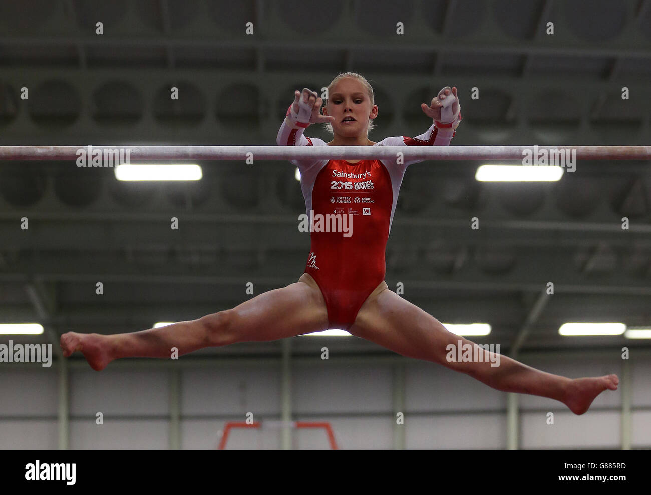 England's Taeja James on the uneven bars in the gymnastics during the Sainsbury's 2015 School Games in Manchester. PRESS ASSOCIATION Photo. Picture date: Saturday September 5, 2015. Photo credit should read: Steven Paston/PA Wire Stock Photo