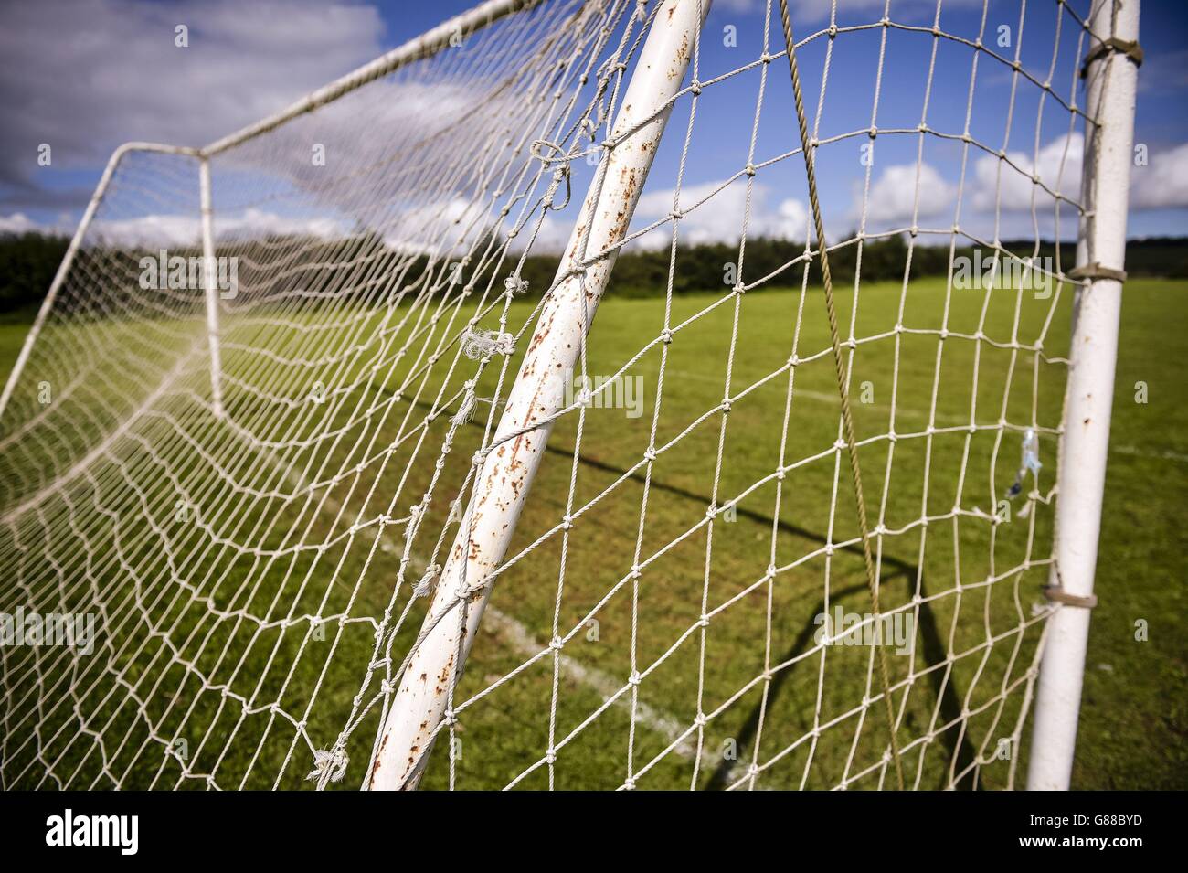 Goal posts on the pitch at bradninch football club near hires stock