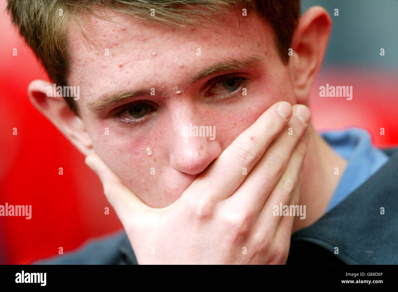 Soccer - FA Cup - Final - Arsenal v Manchester United - Millennium Stadium. A Manchester United fan sheds a tear Stock Photo