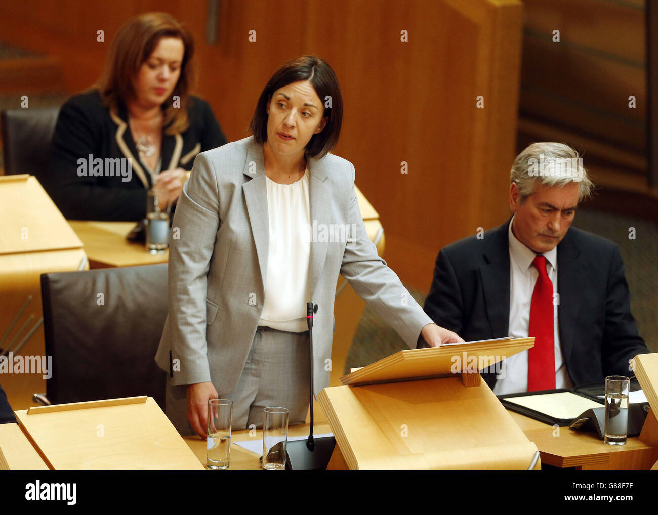 Scottish Labour leader Kezia Dugdale responds to First Minister Nicola Sturgeon's speech outlining her legislative programme for the coming year at the Scottish Parliament in Edinburgh. Stock Photo