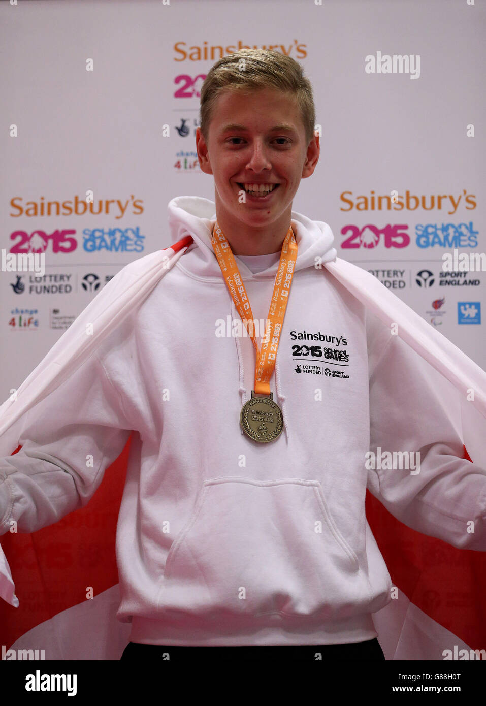 England's Jamie Craze with his gold medal after winning the Men's Sabre Final at the fencing during the Sainsbury's 2015 School Games in Manchester. PRESS ASSOCIATION Photo. Picture date: Saturday September 5, 2015. Photo credit should read: Steven Paston/PA Wire Stock Photo