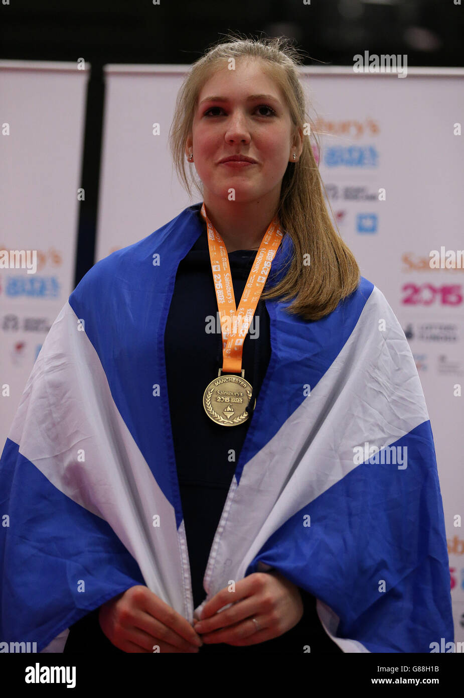 Scotland's Jessica Corby with her gold medal after winning the Women's Sabre Final at the fencing during the Sainsbury's 2015 School Games in Manchester. PRESS ASSOCIATION Photo. Picture date: Saturday September 5, 2015. Photo credit should read: Steven Paston/PA Wire Stock Photo