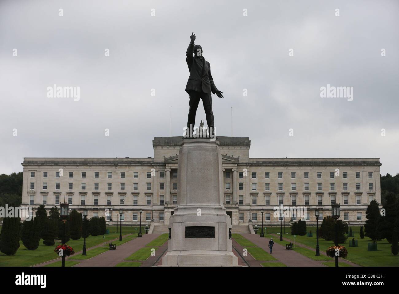 The Lord Edward Carson Statue in the grounds of Stormont in Belfast as the SDLP is to meet the Irish premier as pressure mounts on the smaller parties in the Northern Ireland Executive to adjourn the Assembly as a means to avert the suspension or collapse of powersharing. Stock Photo