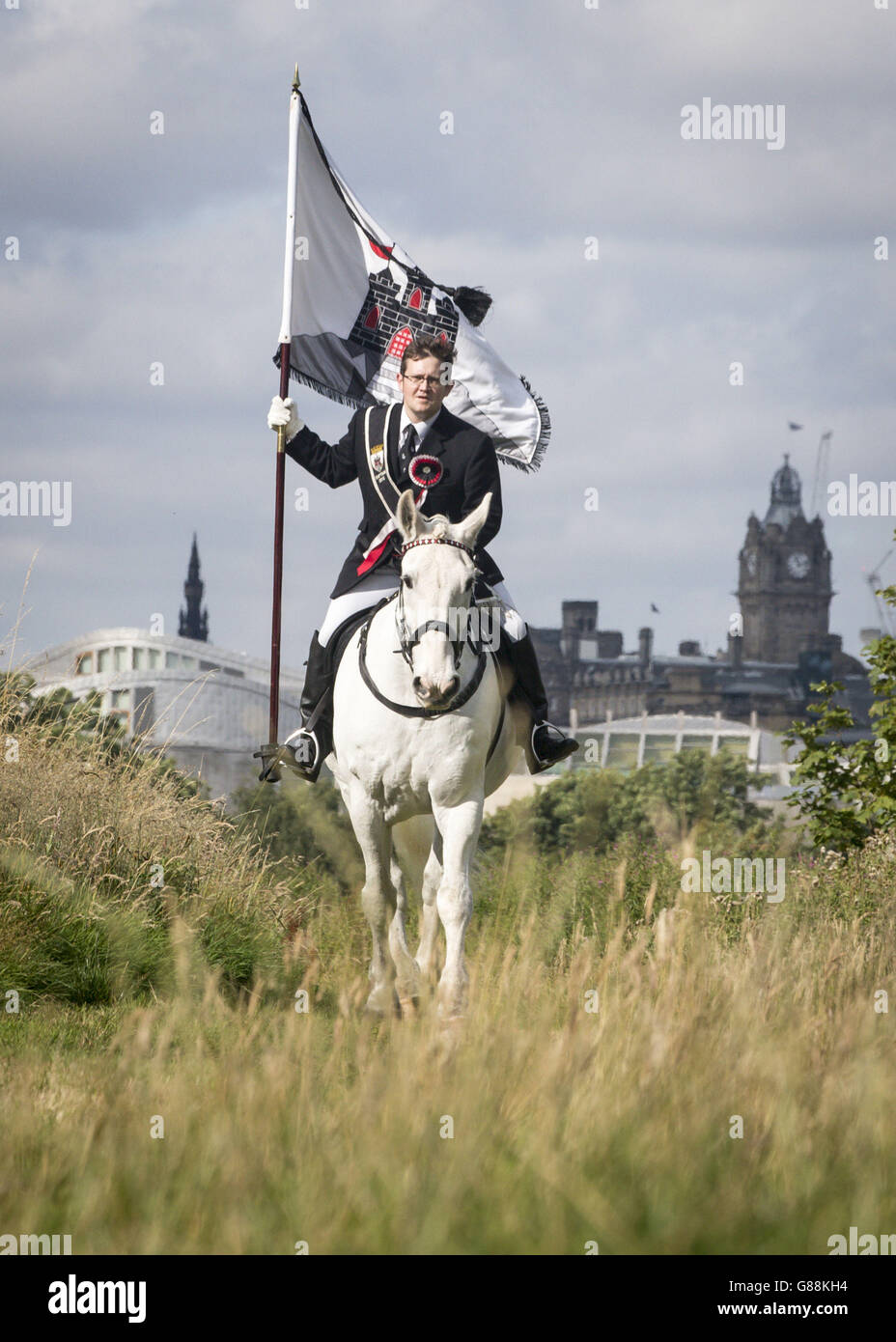John Baxter riding Monarch the horse during a photocall in Holyrood