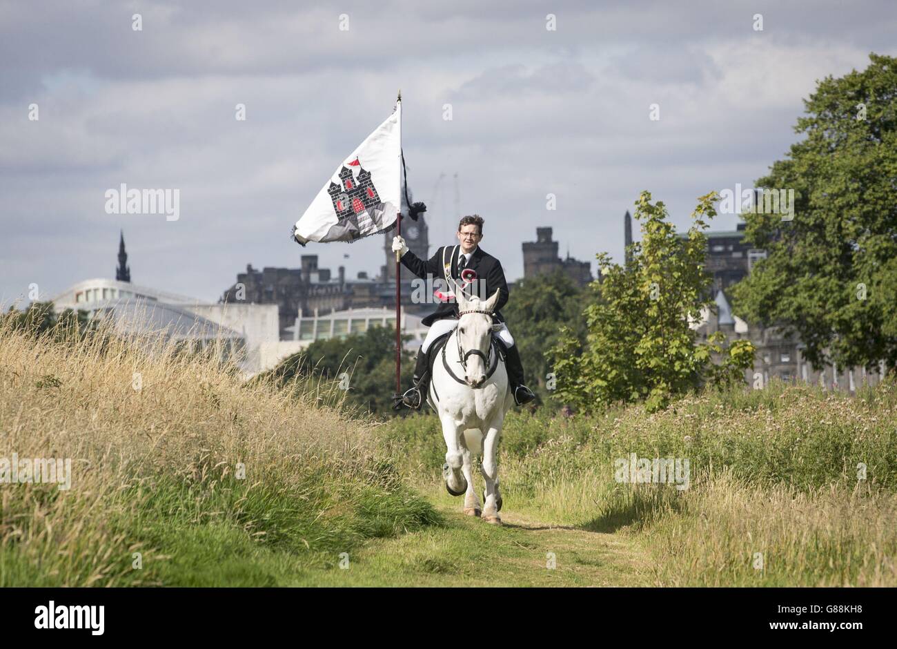 John Baxter riding Monarch the horse during a photocall in Holyrood
