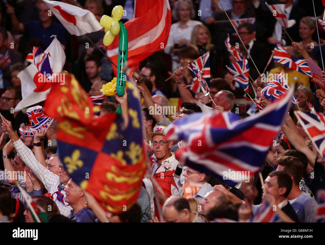 The audience enjoying the BBC Last Night of the Proms, at the Royal Albert Hall in London Stock