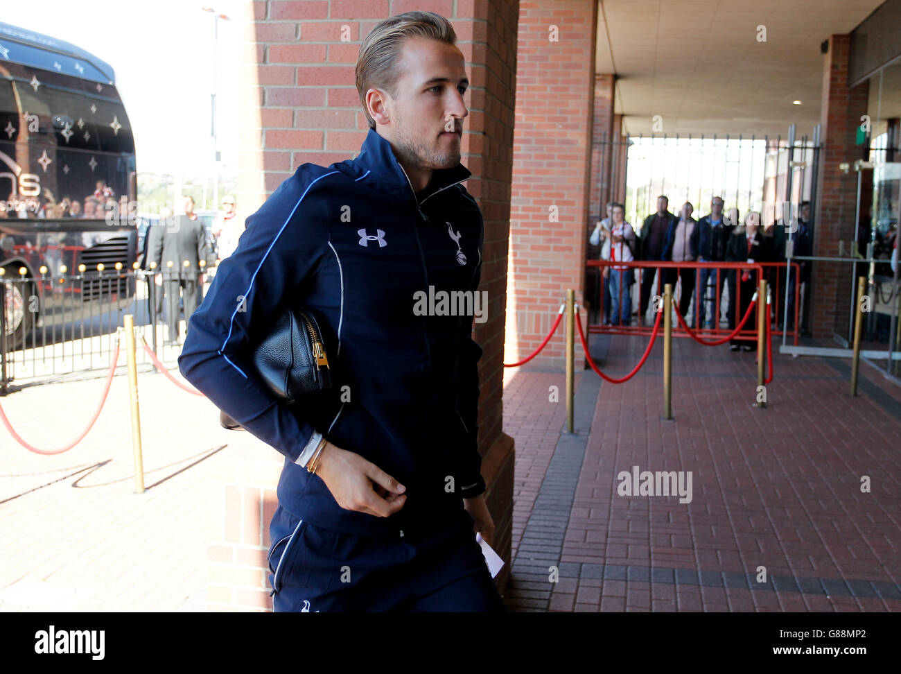 Tottenham Hotspur's Harry Kane arrives before the Barclays Premier League match at the Stadium of Light, Sunderland. Stock Photo