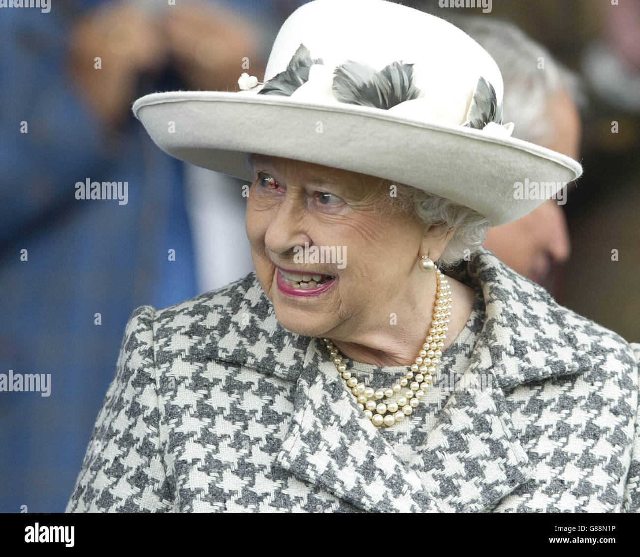 Queen Elizabeth II arrives at the Longines FEI (Federation Equestre Internationale) European Eventing Championship at Blair Castle, Perthshire. Stock Photo