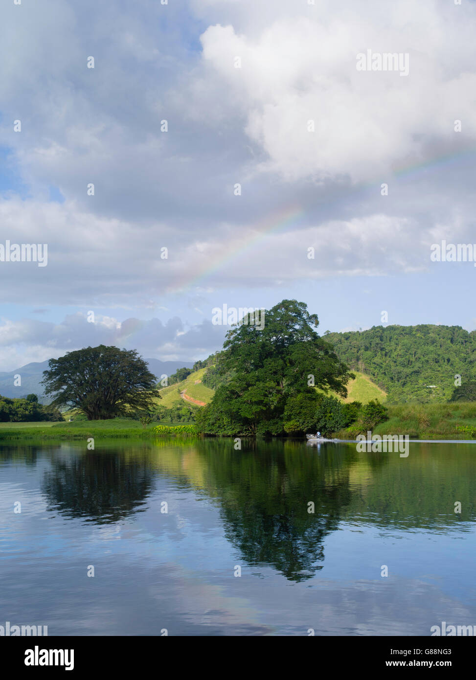 A morning rainbow over the Daintree River at Daintree Village