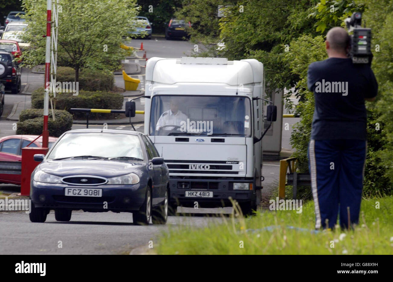 Sean Gerard Hoey, arrives in a prison van. Hoey, 35, a South Armagh electrician, faces 61 charges related to the 1998 Real IRA no-warning bomb attack on the Co Tyrone town. Stock Photo