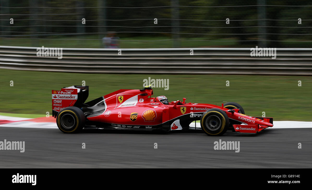 Ferrari's Kimi Raikkonen during the practice day for the 2015 Italian Grand Prix at Monza, Italy. Stock Photo
